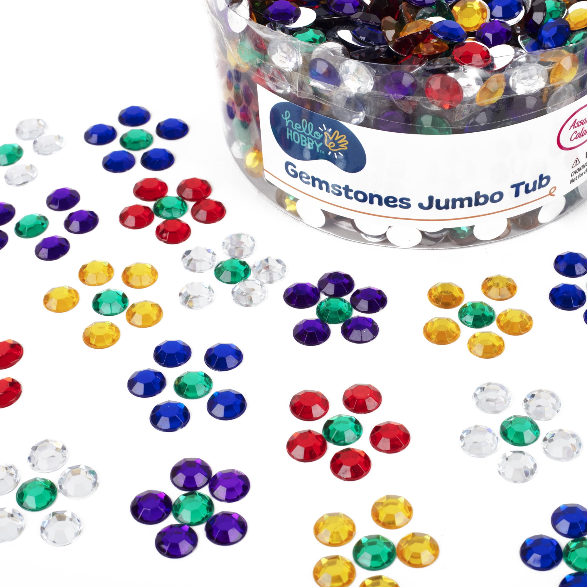 Hello Hobby Rainbow Plastic Flatback Jewels, Assorted Colors, 12 oz Tub