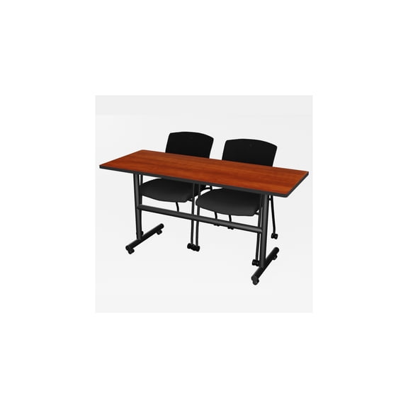 Regency Kobe 60 x 24 in. Flip-Top Training Nesting Table- Cherry & 2 Knight Mesh Chairs