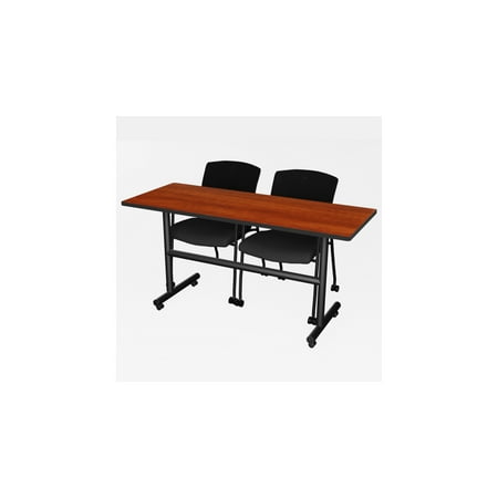 Regency Kobe 60 x 24 in. Flip-Top Training Nesting Table- Cherry & 2 Knight Mesh Chairs