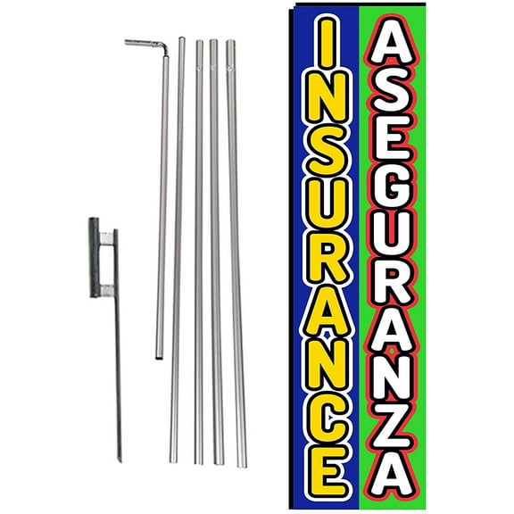 Insurance Aseguranza Spanish Advertising Rectangle Feather Banner Swooper Flag Sign with Flag Pole Kit and Ground Stake