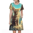 thumbnail image 1 of Disketp Sunshine Cloud Cute Cat para Vestido de Manga Corta para Mujeres, Vestidos de Verano para Mujeres, Casual y Holgado para la Playa, 1 of 6