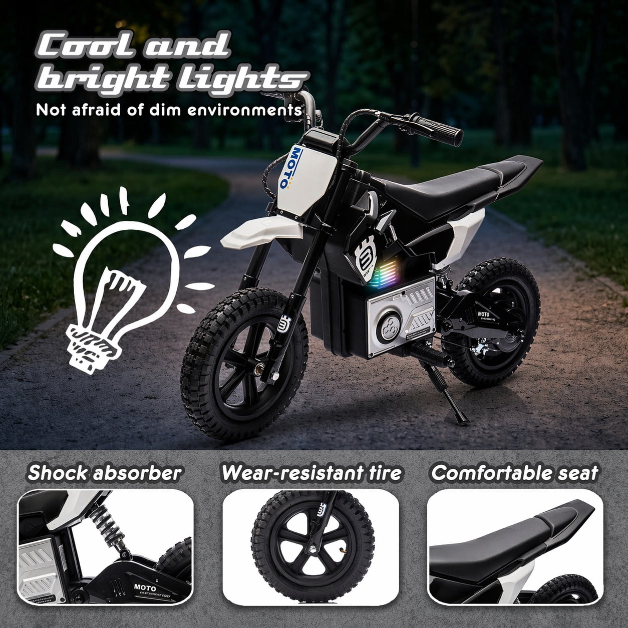 24V Electric Dirt Bike for Kids 5-12, SHINPT Ride On Toys for Kids 5-12, Toddler Motorcycle with 200W Motor, Speeds 3.11-9.32MPH, Electric Toy Motorcycle with Rear Shock Absorber, LED Lamp, Music