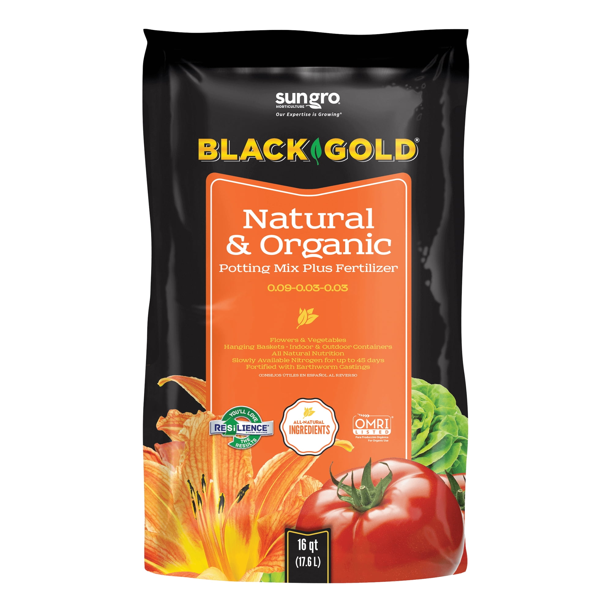 3-pack Black Gold Natural & Organic Potting Soil Plus Fertilizer - Organic Potting Soil - 3 Pack, 16 qt — Outdoor & Indoor Plant Use, Easy Application