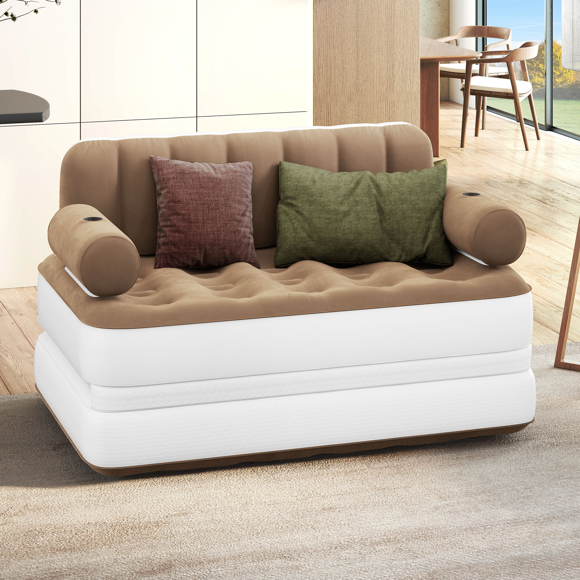 Uforic Queen Size Air Mattress with Built-in Air Pump, Brown Bed Skirt and Gray Top Including Repair Kit and Storage Bag, Supports Inflation/Deflation