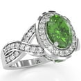 thumbnail image 2 of Three Stone Peridot Diamond Peekaboo Halo Engagement Ring In 14k White Gold, 2 of 6