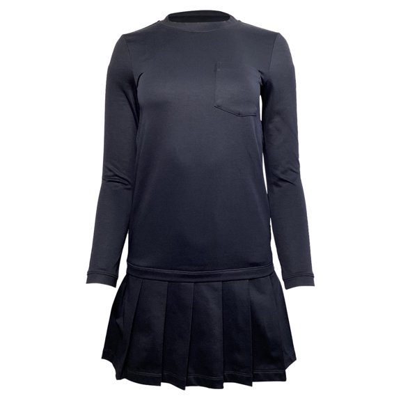 Thom Browne Pleated French Mini Dress in Navy Blue Cotton