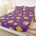 thumbnail image 5 of Erosebridal Purple Basketball Pattern Queen Sheet Sets, Sport Bed Set for Boys and Girls, 4pcs, 1 Flat Sheet, 1 Fitted Sheet and 2 Pillowcases, 5 of 6