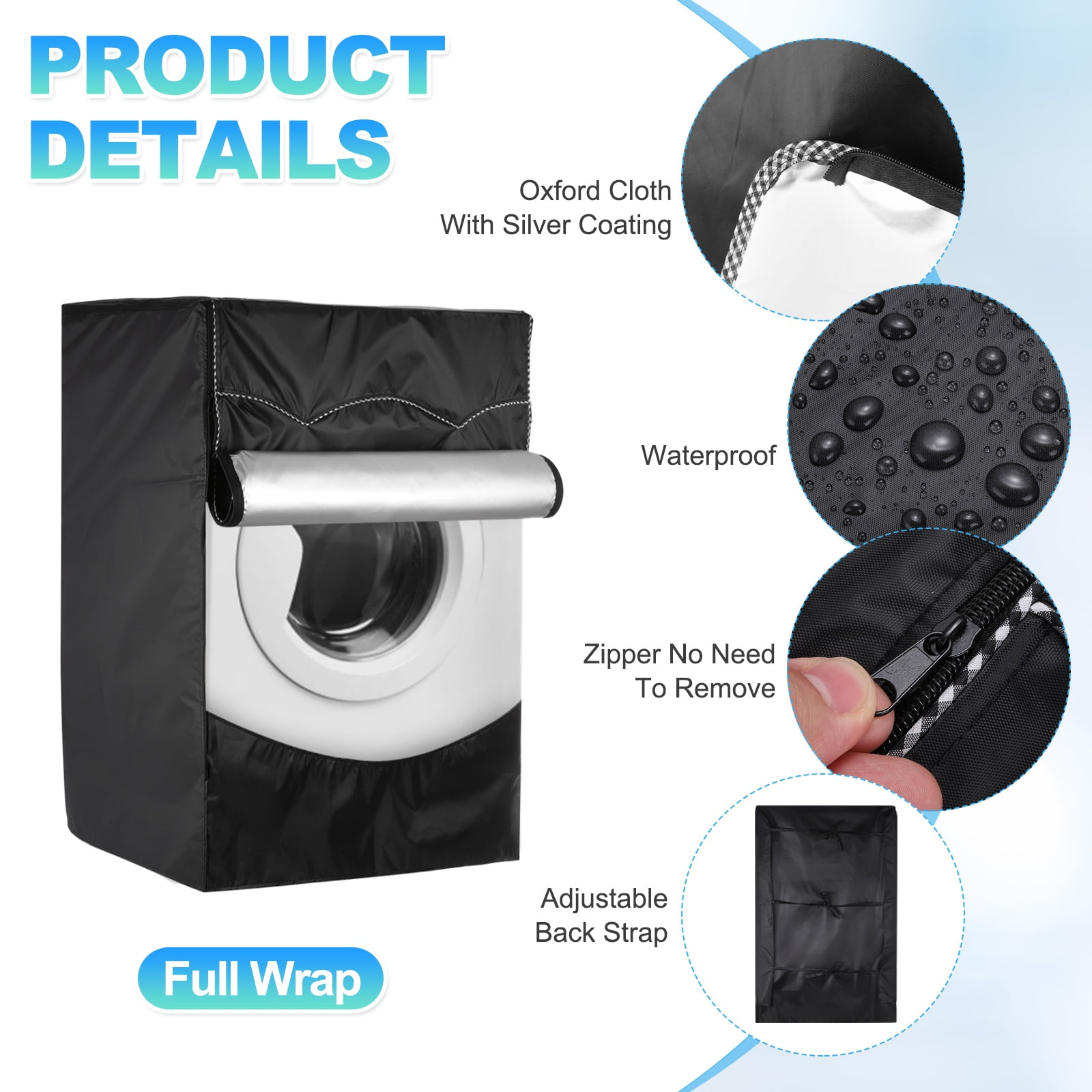 Uxcell Washer and Dryer Covers 24"x24"x33"- Waterproof, Dustproof, Sun-Proof Front-loading Washing Machine Cover with Zipper for Laundry Room Balcony, Black