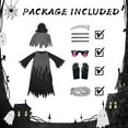 thumbnail image 4 of Kids Grim Reaper Costume with Glowing Red Eyes, Halloween Phantom Outfit Includes Scythe & Gloves for 8-10 Years, 4 of 6