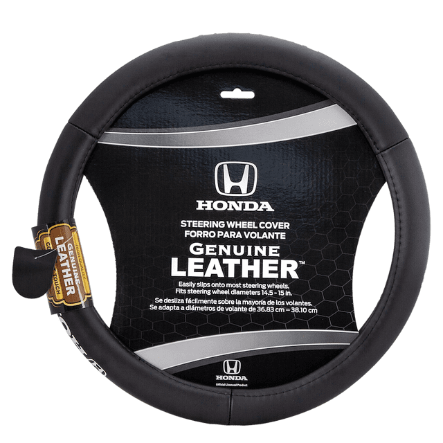 Plasticolor Steering Wheel Cover 006744R01 For 14-1/2 To 15 Inch Wheels; Honda Logo; Black; Leather