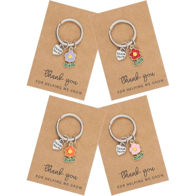 4Pcs Teacher Keychain, Teacher Appreciation Keychain Gifts, Thank You for Helping Me Grow Keychain, Teacher Day Gifts for Women Men, Coworker Employee Appreciation Gift