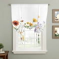 thumbnail image 2 of Country Colorful Tie Up Curtain 45 Inches Long, Daisy Wildflowers Retro Farm Botanical Balloon Style Kitchen Window Curtain Over Sink, Small Window Rod Pocket Curtain 42"x45", 2 of 9