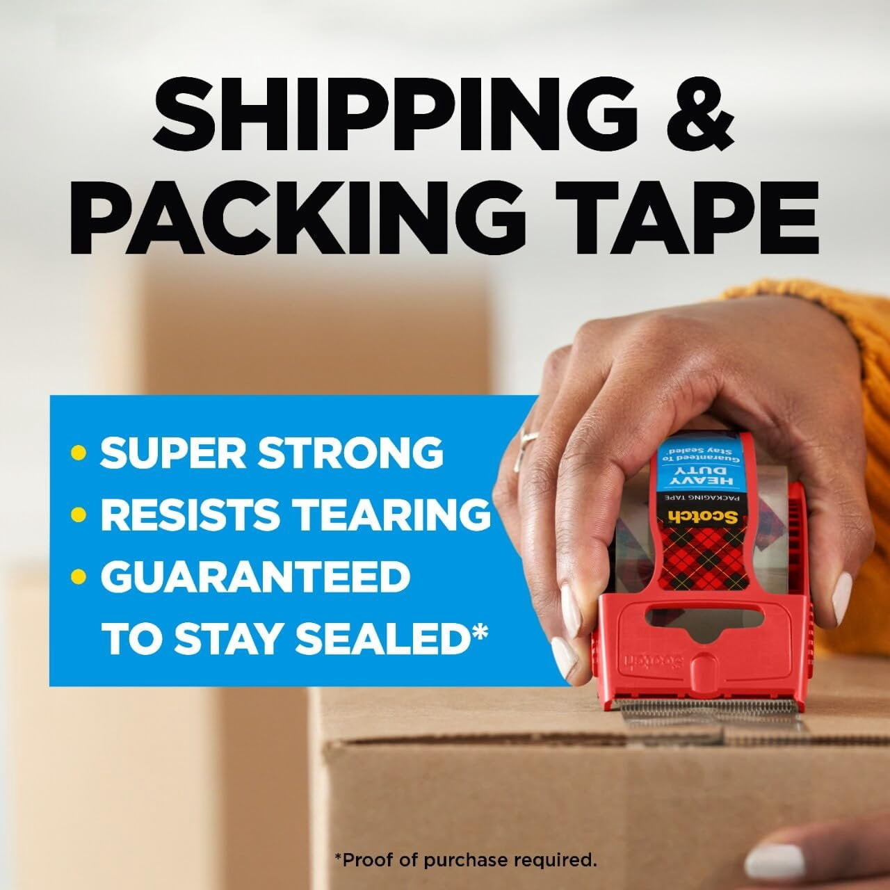 Scotch Heavy Duty Shipping Packaging Tape, 1.88 x 22.2 yd per Roll, 24 Rolls Clear, Strong Seal for Moving & Shipping Boxes