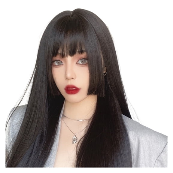 Women's Black Long Straight Wig Heat Resistant Silk Fiber Daily Elegance