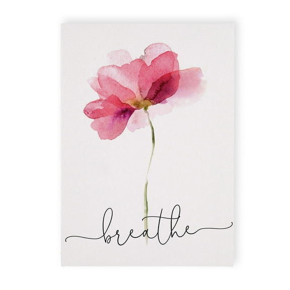 Breathe Watercolor Floral Pink 7 x 5 Canvas Inspirational Decorative Sign