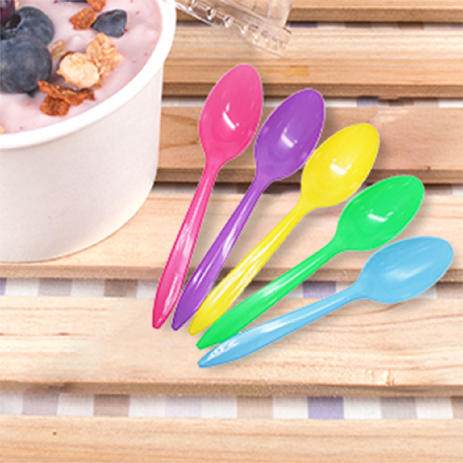 Karat U2008 (Rainbow) Medium Weight Plastic Disposable Tea Spoons for take-out, restaurant, food cart, coffee shop  (Pack of 1,000)