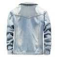 thumbnail image 4 of YODETEY Men Casual Denim Jacket and Velvet Stand-Collar Single-Breasted Jacket Coat Light blue 16(XXXXXL), 4 of 9