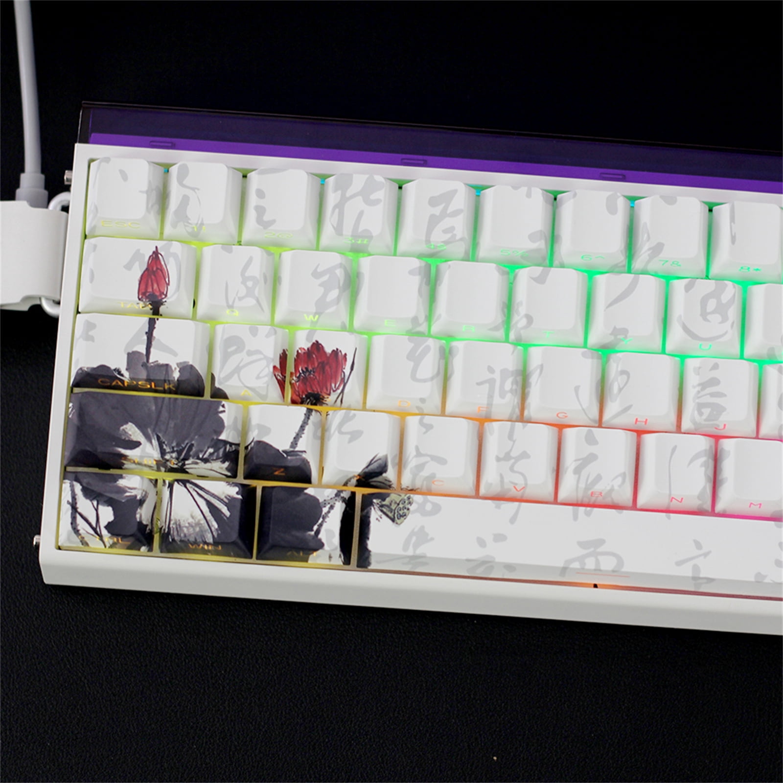 PBTs Keycaps for Mechanical Keyboards 65 Percent Layout Japanese Plums Blossoms Theme OEM Height Profile with Oil Resistant Coating