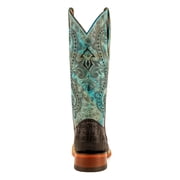FERRINI Women's Stampede Caiman Print Square Toe Western Boots, Color: Black/Teal, Size: 11-B