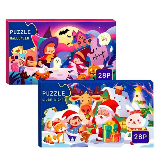 28 Piece Merry Christmas and Halloween Learning Educational Jigsaw Puzzles for Kids Ages 3-8,Holiday Gifts.