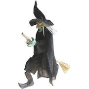 42" Flying Green-Faced Witch On A Broom Accessory