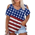 thumbnail image 6 of DEXIO Plus Size American Flag Shirt Women 4th of July Tee Shirt Patriotic USA Cold Shoulder V Neck Tunic Ruffle Sleeve Tee Tops, 6 of 7