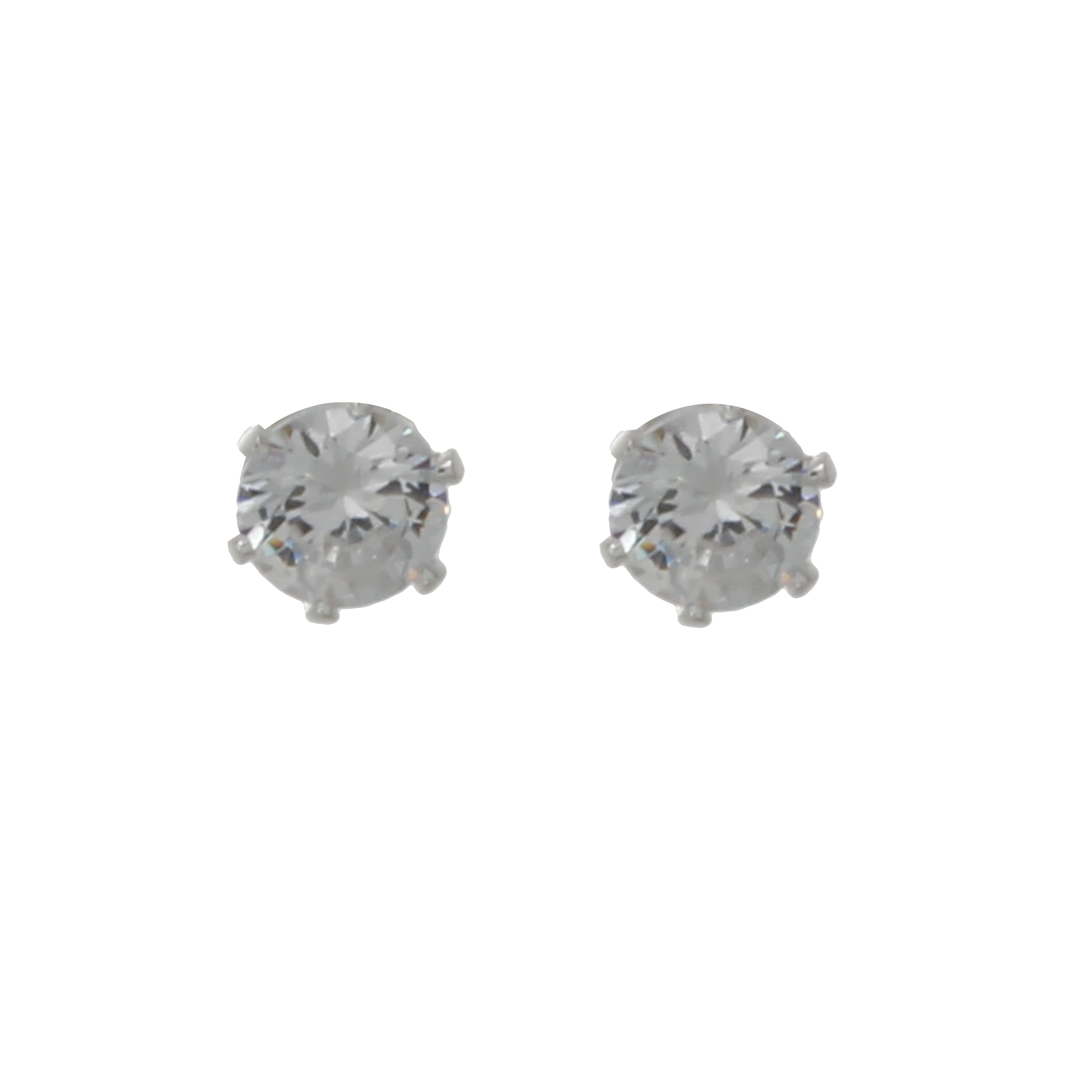 Silver Tone Stud CZ Earring