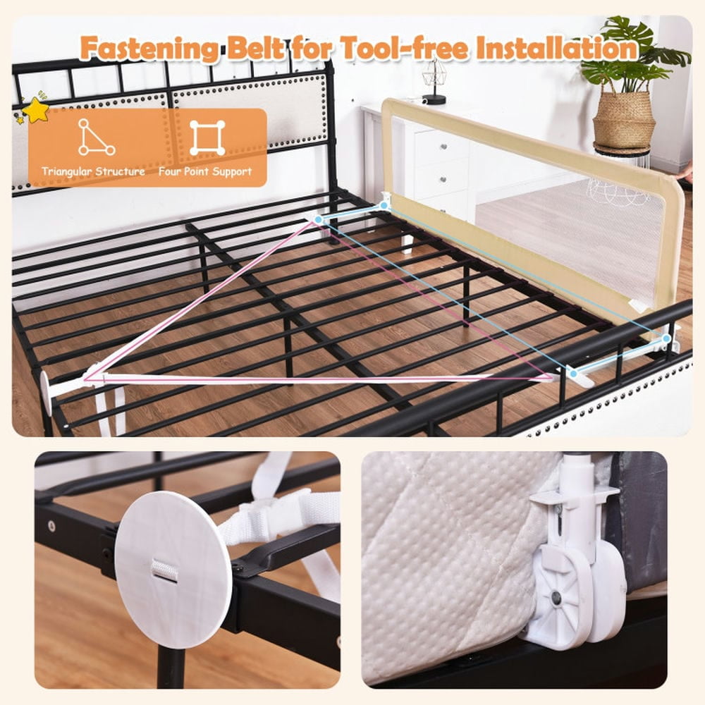 Spaco 59 Inch Folding Breathable Baby Bed Rail Guard with Safety Strap, Bed Rail, Versatile Bed Guardrail for Queen, King, Twin, and Bunk Size Beds, Beige