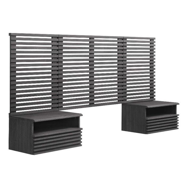 Pemberly Row Tête de Lit Simple Moderne en Bois et Tables de Nuit en Charbon