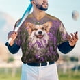 thumbnail image 6 of Daiia Dog in Lavender Flowers Mens Baseball Jersey Button Down Shirts Short Sleeve Sports Uniforms-Small, 6 of 9