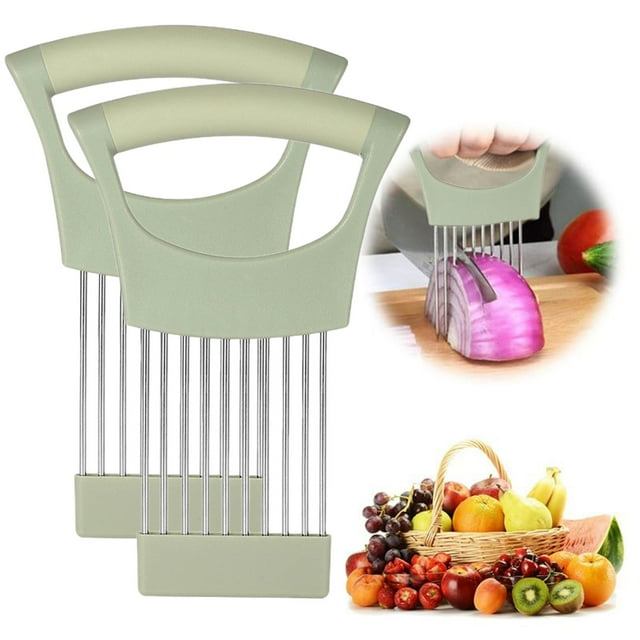 Onion Holder for Slicing Onion, Slice Holder Kitchen Chopper Assistant Tool, Vegetable Cutter with Protective Cover for Tomato, Lemon, Potato, Egg, Food Slice Assistant, Home Kitchen Tool, 2 Pcs