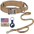 thumbnail image 1 of wonima02 Tactical Dog Collar Leash Set, Adjustable Military Training Nylon Dog Collar with Controll Handle and Heavy Metal Buckle for Medium and Large Dogs，with Patches and Airtags Case (L, Brown-Set), 1 of 1