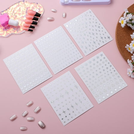 ROSENICE  5 Sheets French Nail Sticker Glitter Star Stickers Art for Girls Silver