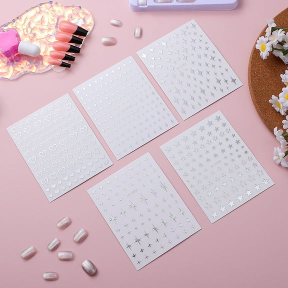 ROSENICE  5 Sheets French Nail Sticker Glitter Star Stickers Art for Girls Silver