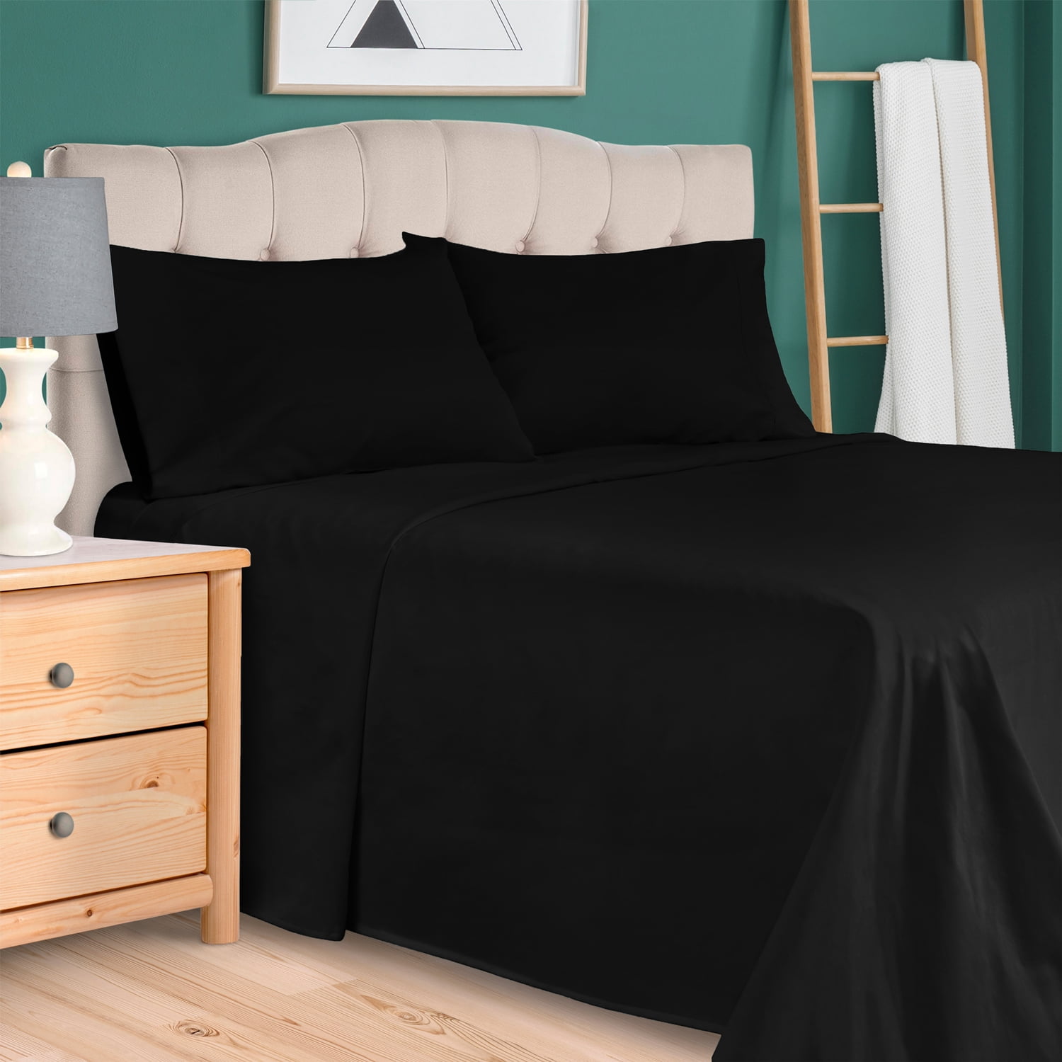Superior 4-Piece 300 Thread Count Black Egyptian Cotton Sheet Set, Queen