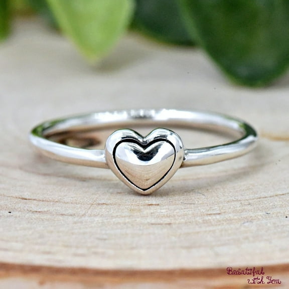 Valentines Day Heart Ring, Heart Ring for Her, Womens Promise Ring, Sterling Silver Heart Ring, Minimalist Jewelry, Ring for Girlfriend Ring Size-4.25