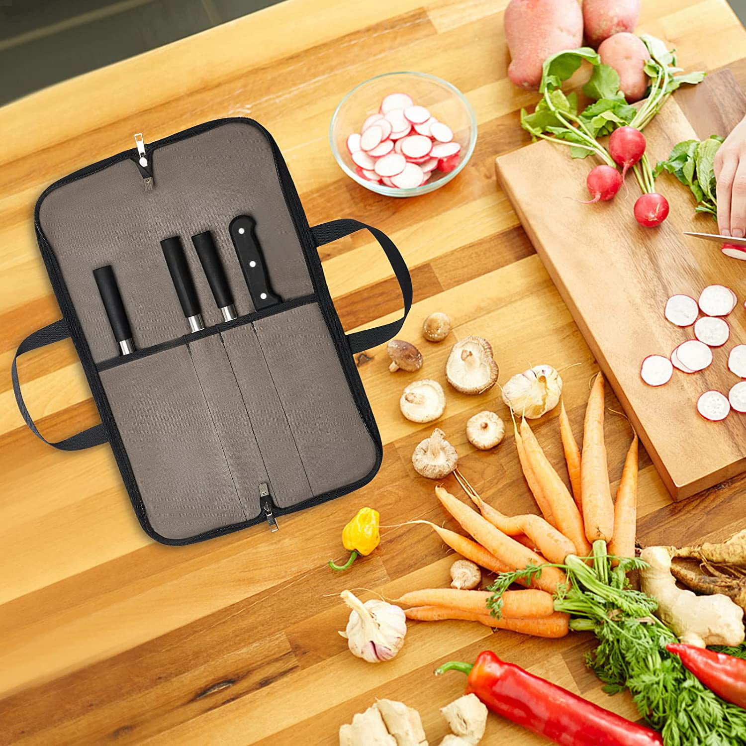Portable 15 Slots Chef Canvas Knife Roll Bag Kitchen Cooking Tools Storage  Cases