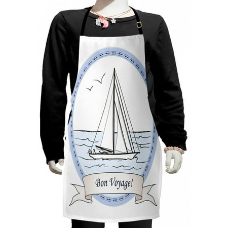 

Going Away Party Kids Apron Bon Voyage Journey in Ocean Vintage Travel Card Inspired Print Boys Girls Apron Bib with Adjustable Ties for Cooking Baking Painting Lilac Baby Blue White by Ambesonne