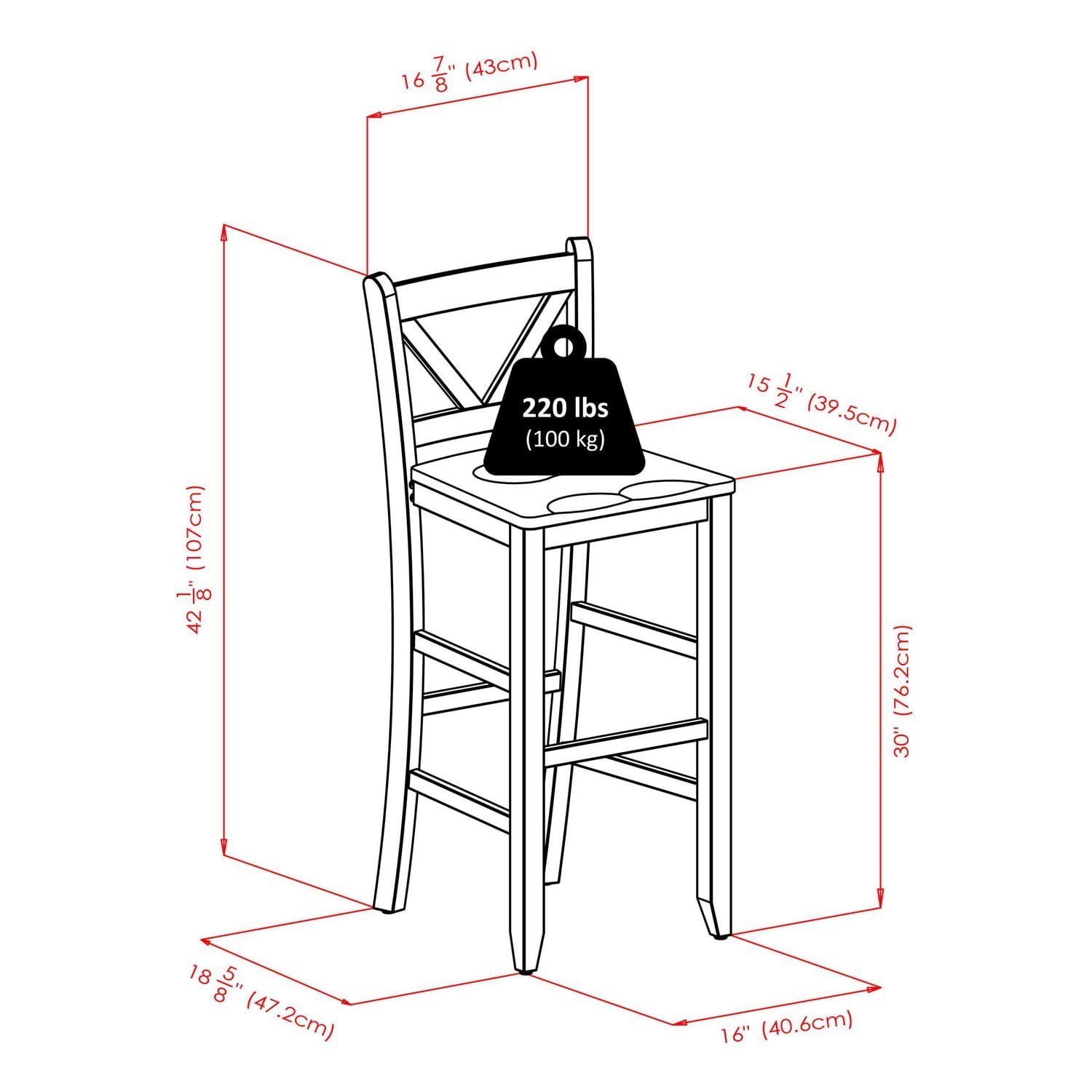 Winsome Parkland 3-Piece High Table with 2 Bar V-Back Stools - 94348