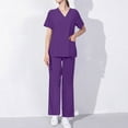 thumbnail image 3 of Busydd Scrubs for Women Set V Neck Short Sleeve Scrubs Tops Jogger Pants Scrub Sets for Woman Solid Color Scrub Workwear Casual Stretch Working Nursing Uniform Sets with Pockets, 3 of 6
