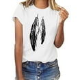 thumbnail image 2 of tklpehg Womens Short Sleeve Tops Summer Comfy Lightweight Shirts Leisure Loose Fit Crewneck Feather Print Tops Graphic Tees White XL, 2 of 6