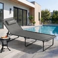 thumbnail image 4 of MRUAKA Outdoor Folding Chaise Lounge Chair, Heavy-Duty Portable Sun Lounger with 4 Adjustable Positions & Removable Pillow, Patio Beach Chair for Backyard, Poolside, Camping,Dark Grey, 4 of 9