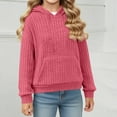 thumbnail image 4 of IVEYRTF Kids Hooded Sweatshirt Long Sleeve Solid Color Knit Ribbed Round Neck Pocket Tops for Boys and Girls Casual Comfortable Soft Fabric(Hot Pink,11-12 Years), 4 of 7
