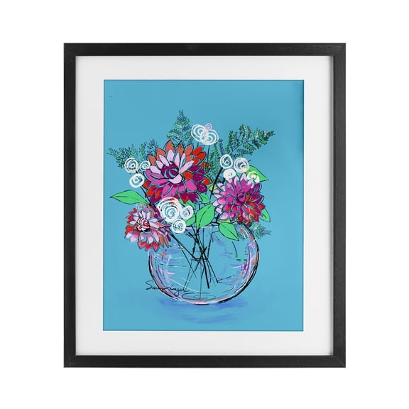 Stupell Industries Modern Dahlias in Clear Vase Black Framed Print Under Glass, 13 x 16, by Susan Lugar