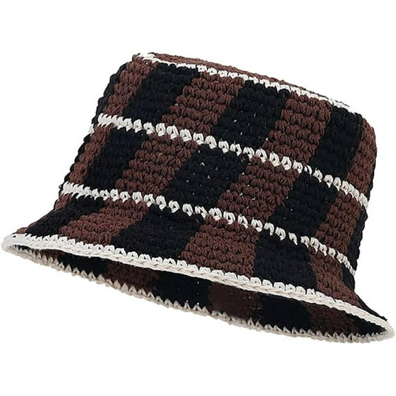 Fashion Crochet Knit Bucket Hats for Women Ladies Plaid Floppy Cloche Beach Hat Cute and Comfy