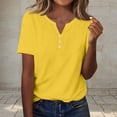 thumbnail image 2 of Loopsun Womens Summer Tops Plus Size, T Shirts for Women, Women's V Neck Short Sleeve Solid Button Casual Fashion T Shirt Top Yellow, L, 2 of 5
