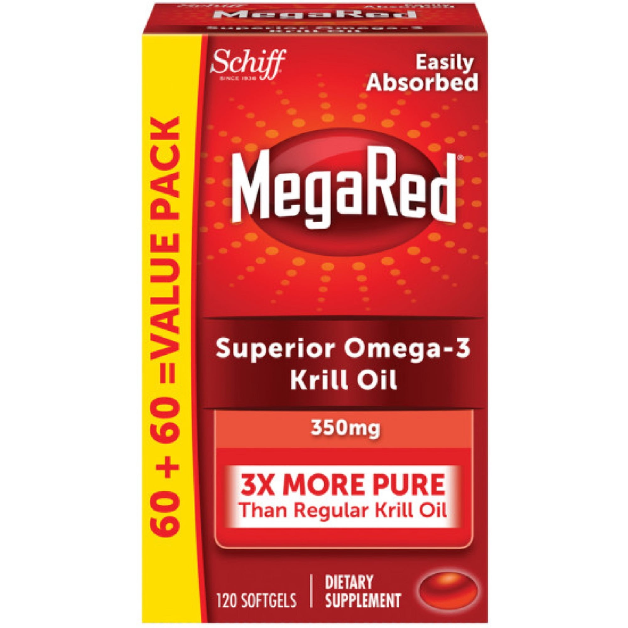 MegaRed 350mg Omega-3 Krill Oil, 120 softgels (Pack of 4)