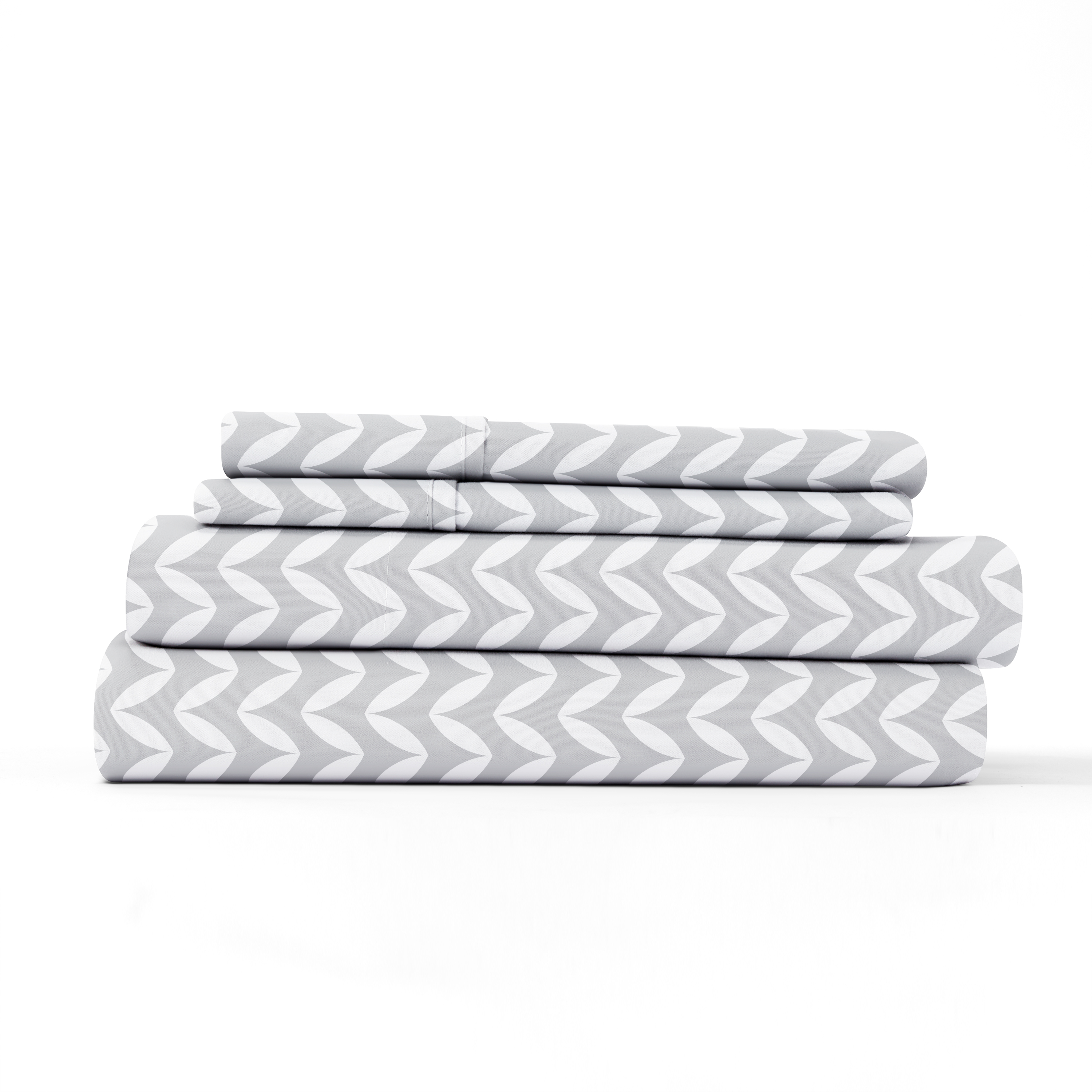 Noble Linens 4 Piece Pattern Microfiber Bed Sheets Set, Light Gray Puffed Chevron, Queen