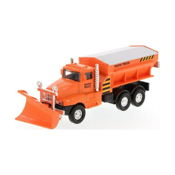 6" Snow Plow Salt Truck Diecast Metal Model Toy With Swivel Pull Action- Orange