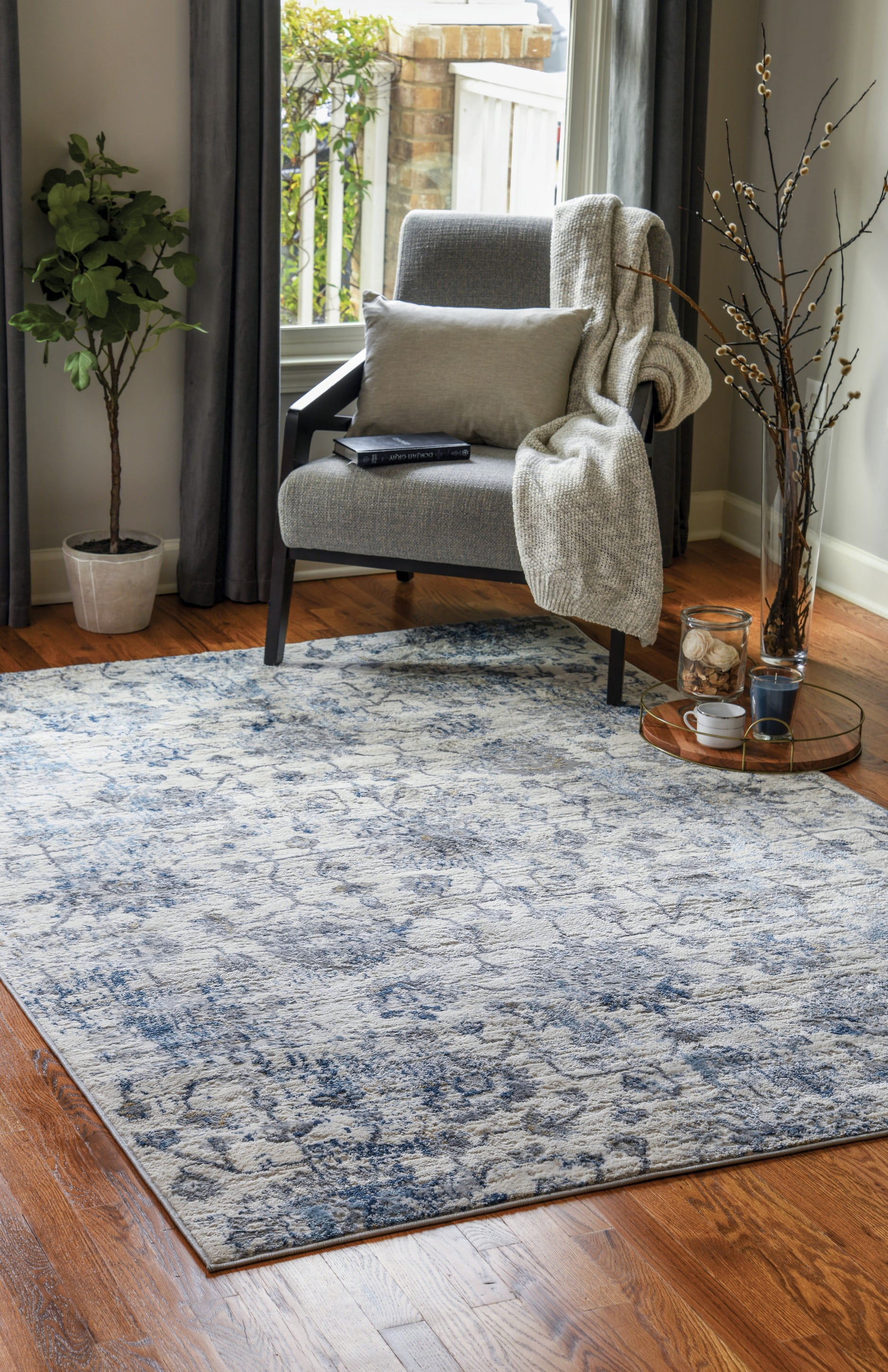 United Weavers Dawson Fireboard Transitional Trellis Runner Rug, Blue, 2'7" x 7'4"